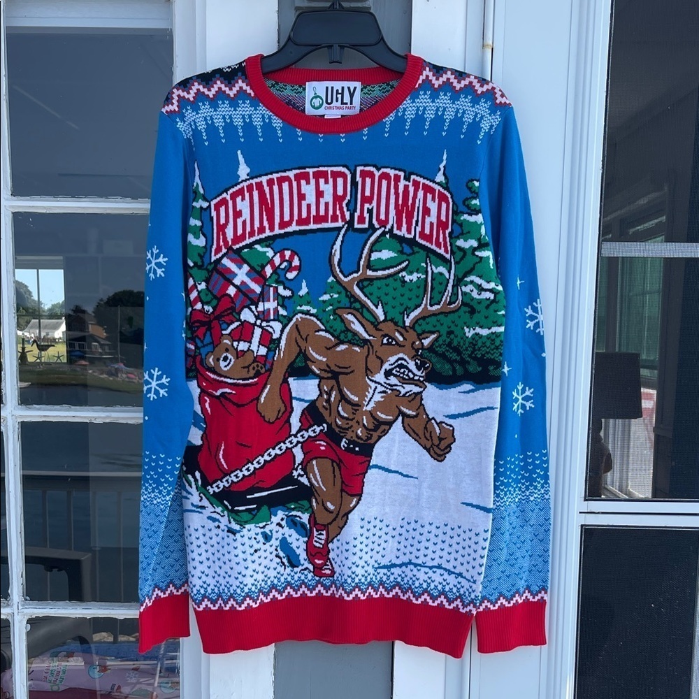 Ugly Christmas Party - Christmas Sweater - Workout Reindeer Power - M